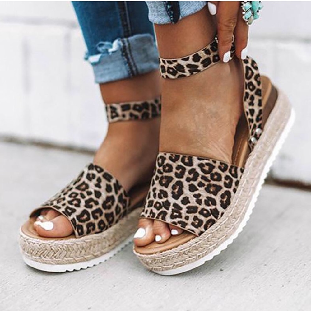 🍁 LAST SIZES “Amelia” Espadrille Sandal Leopard - Picture 3 of 7